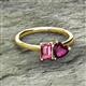 2 - Esther Emerald Shape Pink Tourmaline & Heart Shape Rhodolite Garnet 2 Stone Duo Ring 