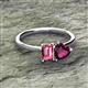 2 - Esther Emerald Shape Pink Tourmaline & Heart Shape Rhodolite Garnet 2 Stone Duo Ring 