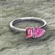 2 - Esther Emerald Shape Pink Tourmaline & Heart Shape Lab Created Pink Sapphire 2 Stone Duo Ring 
