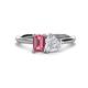 1 - Esther Emerald Shape Pink Tourmaline & Heart Shape Lab Created White Sapphire 2 Stone Duo Ring 