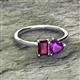 2 - Esther Emerald Shape Rhodolite Garnet & Heart Shape Amethyst 2 Stone Duo Ring 
