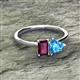 2 - Esther Emerald Shape Rhodolite Garnet & Heart Shape Blue Topaz 2 Stone Duo Ring 