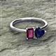 2 - Esther Emerald Shape Rhodolite Garnet & Heart Shape Lab Created Blue Sapphire 2 Stone Duo Ring 