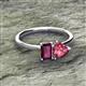 2 - Esther Emerald Shape Rhodolite Garnet & Heart Shape Pink Tourmaline 2 Stone Duo Ring 