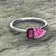 2 - Esther Emerald Shape Rhodolite Garnet & Heart Shape Lab Created Pink Sapphire 2 Stone Duo Ring 