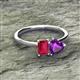 2 - Esther Emerald Shape Lab Created Ruby & Heart Shape Amethyst 2 Stone Duo Ring 