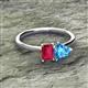 2 - Esther Emerald Shape Lab Created Ruby & Heart Shape Blue Topaz 2 Stone Duo Ring 