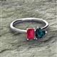 2 - Esther Emerald Shape Lab Created Ruby & Heart Shape London Blue Topaz 2 Stone Duo Ring 