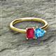 2 - Esther Emerald Shape Lab Created Ruby & Heart Shape Blue Topaz 2 Stone Duo Ring 