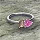 2 - Esther Emerald Shape Smoky Quartz & Heart Shape Lab Created Pink Sapphire 2 Stone Duo Ring 