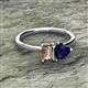 2 - Esther Emerald Shape Smoky Quartz & Heart Shape Lab Created Blue Sapphire 2 Stone Duo Ring 