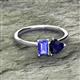 2 - Esther Emerald Shape Tanzanite & Heart Shape Lab Created Blue Sapphire 2 Stone Duo Ring 