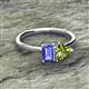 2 - Esther Emerald Shape Tanzanite & Heart Shape Peridot 2 Stone Duo Ring 