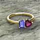 2 - Esther Emerald Shape Tanzanite & Heart Shape Rhodolite Garnet 2 Stone Duo Ring 