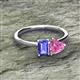 2 - Esther Emerald Shape Tanzanite & Heart Shape Lab Created Pink Sapphire 2 Stone Duo Ring 