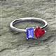 2 - Esther Emerald Shape Tanzanite & Heart Shape Lab Created Ruby 2 Stone Duo Ring 