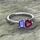2 - Esther Emerald Shape Tanzanite & Heart Shape Rhodolite Garnet 2 Stone Duo Ring 