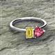 2 - Esther Emerald Shape Lab Created Yellow Sapphire & Heart Shape Pink Tourmaline 2 Stone Duo Ring 