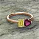 2 - Esther Emerald Shape Lab Created Yellow Sapphire & Heart Shape Rhodolite Garnet 2 Stone Duo Ring 