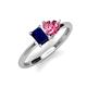 3 - Esther Emerald Shape Lab Created Blue Sapphire & Heart Shape Pink Tourmaline 2 Stone Duo Ring 