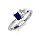 3 - Esther IGI Certified Heart Shape Lab Grown Diamond & Emerald Shape Lab Created Blue Sapphire 2 Stone Duo Ring 