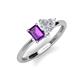 3 - Esther Emerald Shape Amethyst & Heart Shape Lab Created Pink Sapphire 2 Stone Duo Ring 