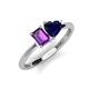 3 - Esther Emerald Shape Amethyst & Heart Shape Lab Created Blue Sapphire 2 Stone Duo Ring 