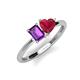 3 - Esther Emerald Shape Amethyst & Heart Shape Lab Created Ruby 2 Stone Duo Ring 