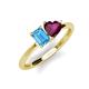 3 - Esther Emerald Shape Blue Topaz & Heart Shape Rhodolite Garnet 2 Stone Duo Ring 