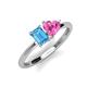 3 - Esther Emerald Shape Blue Topaz & Heart Shape Pink Sapphire 2 Stone Duo Ring 
