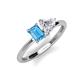 3 - Esther Emerald Shape Blue Topaz & Heart Shape Forever Brilliant Moissanite 2 Stone Duo Ring 