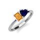 3 - Esther Emerald Shape Citrine & Heart Shape Lab Created Blue Sapphire 2 Stone Duo Ring 