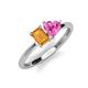 3 - Esther Emerald Shape Citrine & Heart Shape Pink Sapphire 2 Stone Duo Ring 
