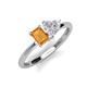 3 - Esther Emerald Shape Citrine & Heart Shape Lab Created White Sapphire 2 Stone Duo Ring 