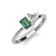 3 - Esther GIA Certified Heart Shape Diamond & Emerald Shape Lab Created Alexandrite 2 Stone Duo Ring 
