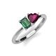 3 - Esther Emerald Shape Lab Created Alexandrite & Heart Shape Rhodolite Garnet 2 Stone Duo Ring 