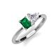 3 - Esther GIA Certified Heart Shape Diamond & Emerald Shape Lab Created Emerald 2 Stone Duo Ring 