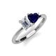 3 - Esther IGI Certified Emerald Shape Lab Grown Diamond & Heart Shape Lab Created Blue Sapphire 2 Stone Duo Ring 