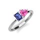 3 - Esther Emerald Shape Iolite & Heart Shape Lab Created Pink Sapphire 2 Stone Duo Ring 