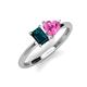 3 - Esther Emerald Shape London Blue Topaz & Heart Shape Lab Created Pink Sapphire 2 Stone Duo Ring 