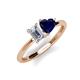 3 - Esther Emerald Shape Forever Brilliant Moissanite & Heart Shape Lab Created Blue Sapphire 2 Stone Duo Ring 