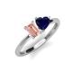 3 - Esther Emerald Shape Morganite & Heart Shape Lab Created Blue Sapphire 2 Stone Duo Ring 