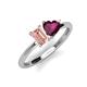 3 - Esther Emerald Shape Morganite & Heart Shape Rhodolite Garnet 2 Stone Duo Ring 