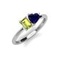3 - Esther Emerald Shape Peridot & Heart Shape Lab Created Blue Sapphire 2 Stone Duo Ring 