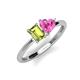 3 - Esther Emerald Shape Peridot & Heart Shape Lab Created Pink Sapphire 2 Stone Duo Ring 