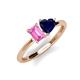 3 - Esther Emerald Shape Pink Sapphire & Heart Shape Lab Created Blue Sapphire 2 Stone Duo Ring 