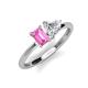 3 - Esther GIA Certified Heart Shape Diamond & Emerald Shape Pink Sapphire 2 Stone Duo Ring 