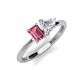3 - Esther IGI Certified Heart Shape Lab Grown Diamond & Emerald Shape Pink Tourmaline 2 Stone Duo Ring 
