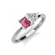 3 - Esther Emerald Shape Pink Tourmaline & Heart Shape Lab Created White Sapphire 2 Stone Duo Ring 