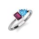 3 - Esther Emerald Shape Rhodolite Garnet & Heart Shape Blue Topaz 2 Stone Duo Ring 